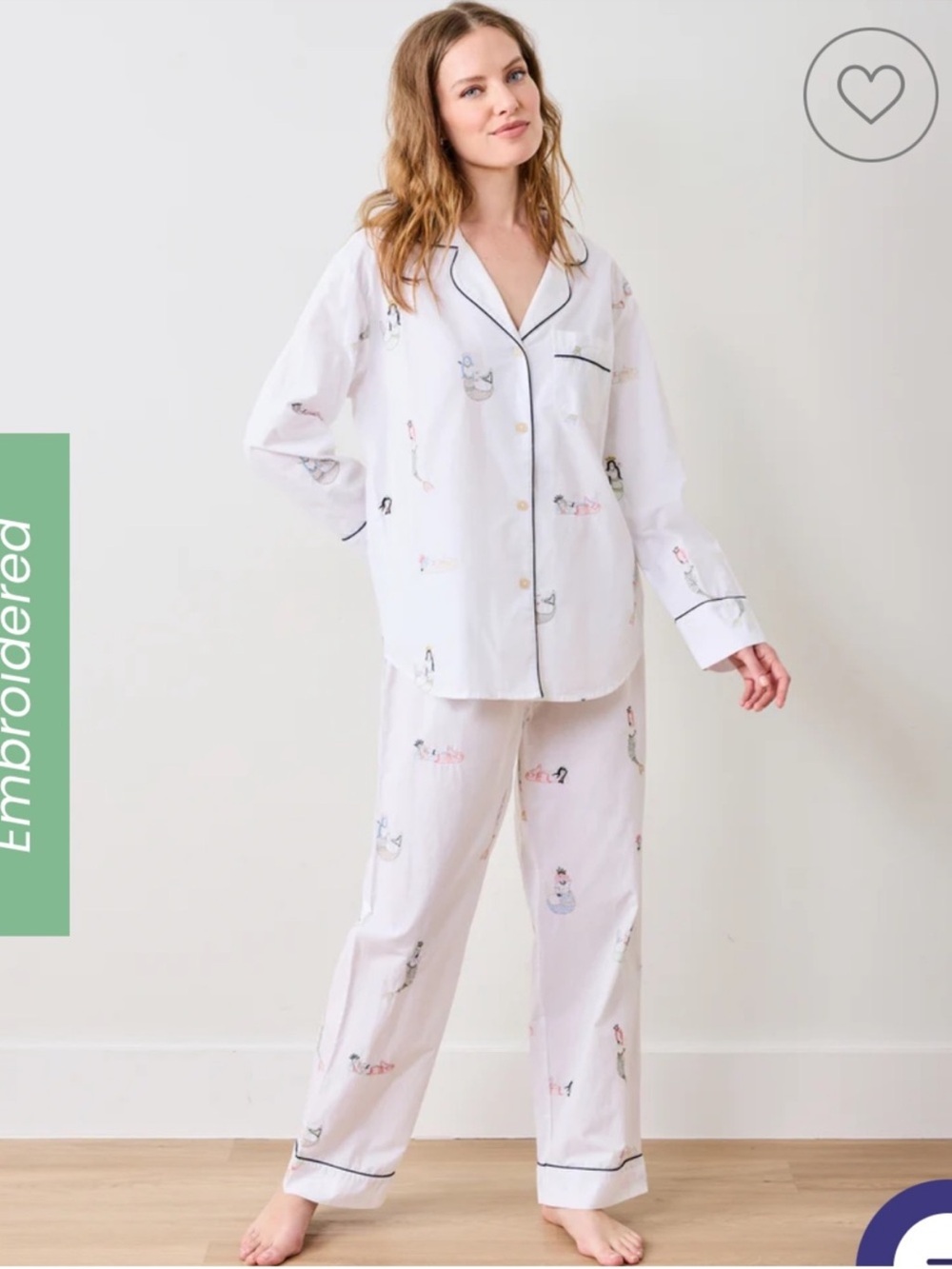 Printfresh Long PJ Set in Daughters of Triton Cotton Embroidered Mermaid Large